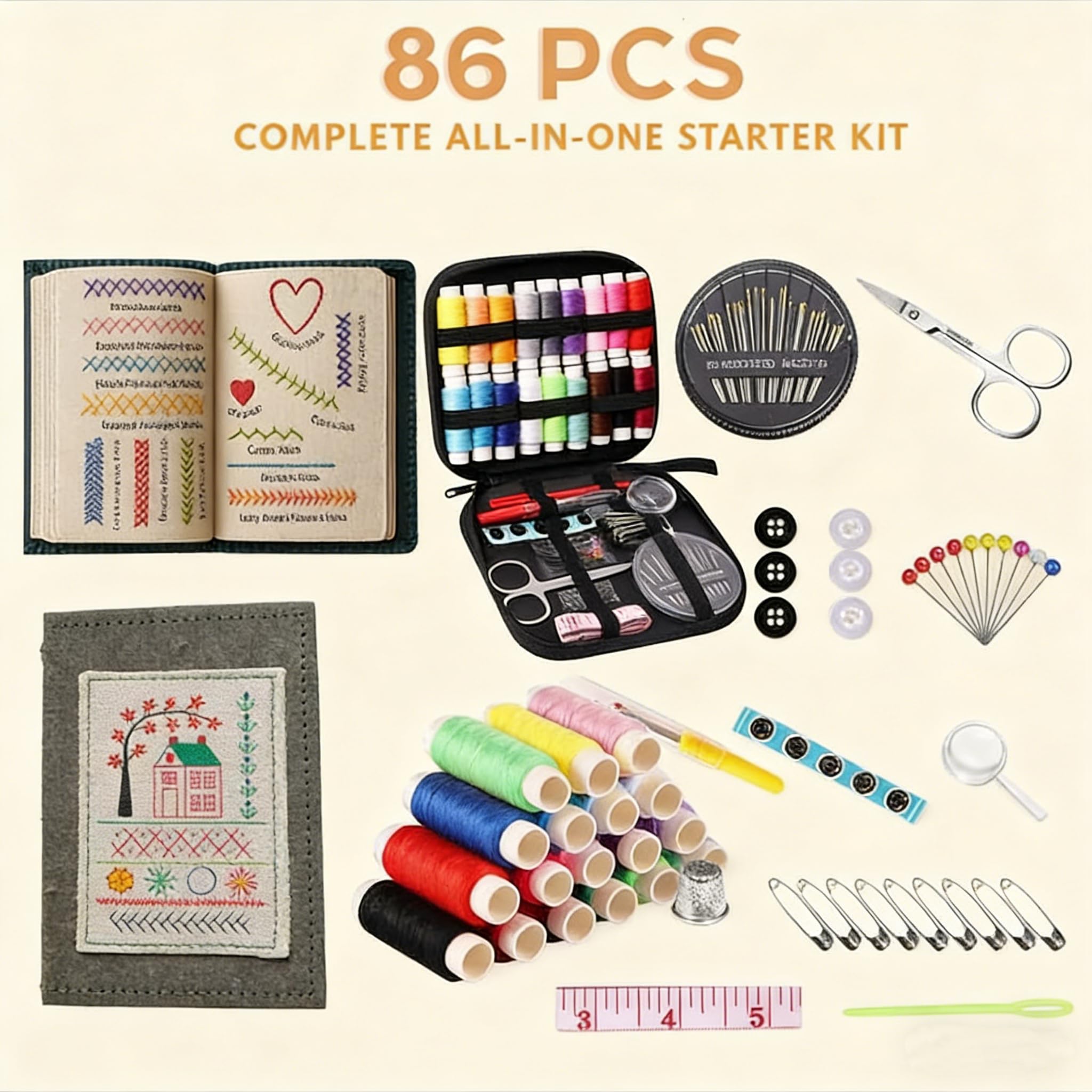 Amazon.co.jp: DIY刺繍ステッチブックキット、86ピース裁縫ツール